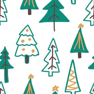 Vector seamless repeat pattern with hand drawn cute Christmas trees イラスト素材