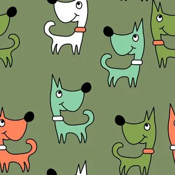 Vector seamless repeating childish pattern with cute dogs in Scandinavian style Stock Illustration