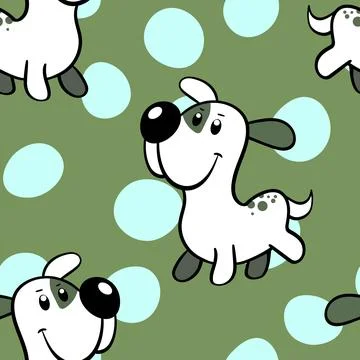 Vector seamless repeating childish pattern with cute dogs in doodle style Stock Illustration
