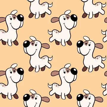 Vector seamless repeating childish pattern with cute dogs in doodle style Stock Illustration