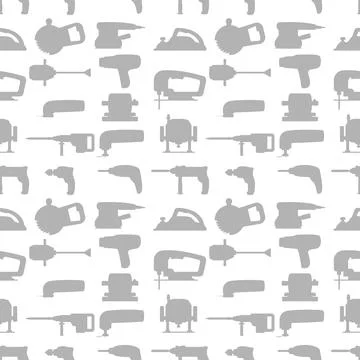 Vector seamless repeating pattern and background with industrial power tools. Stock Illustration