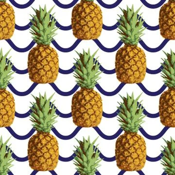Vector seamless repeating pineapple pattern on white background Stock Illustration