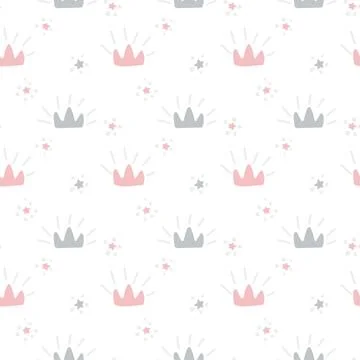Vector seamless retro pattern with pink and gray crowns. scandinavian style Illustrazione stock