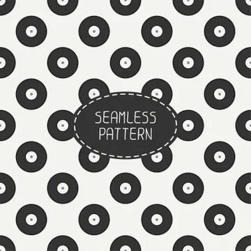 Vector seamless retro pattern with vintage hipster vinyl record. For wallpaper, Stock Illustration