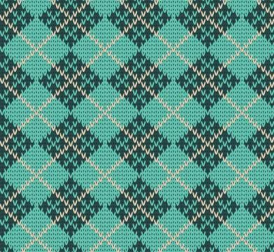Vector Seamless Rhombus Blue Color Knitted Pattern Stock Illustration