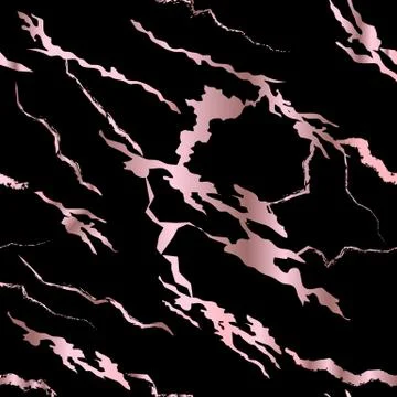 Vector Seamless Rose Gold Marble Pattern on a Black Background. Stock Illustration