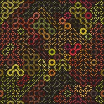 Vector Seamless Rounded Dashed Line Random Sunburst Multicolor Circles Pattern Stock Illustration