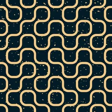 Vector Seamless Rounded Line Irregular Retro Grungy Blue Navy Pattern Stock Illustration