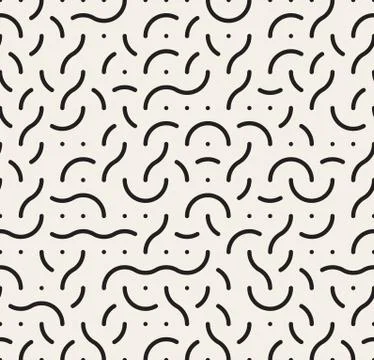 Vector Seamless Rounded Lines Memphis Style Jumble Pattern Stock Illustration