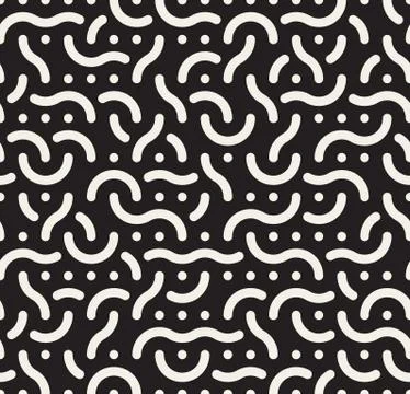 Vector Seamless Rounded Lines Memphis Jumble Pattern Illustrazione stock