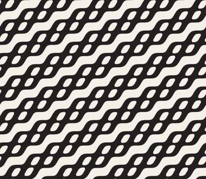 Vector Seamless Rounded Wavy Diagonal Line Ellipse Pattern Stock Illustration