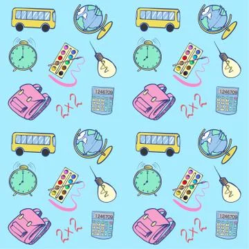 Vector seamless school pattern on a blue background. For texture and background Illustrazione stock