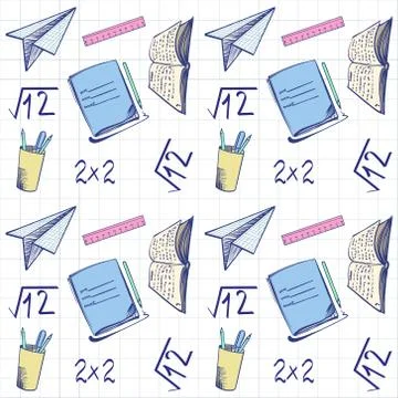 Vector seamless school pattern on a white background. For texture and background Illustrazione stock