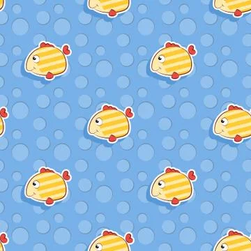 Vector seamless sea pattern with smiling yellow fish. Pattern for children. Stock Illustration