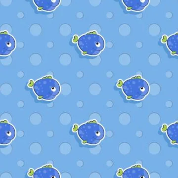 Vector seamless sea pattern with smiling blue fish. Pattern for children Stock Illustration