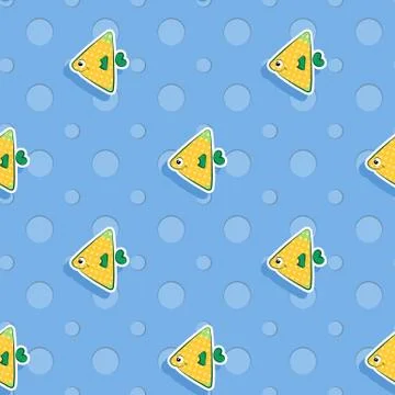 Vector seamless sea pattern with smiling triangular yellow fish. Pattern for Stock Illustration