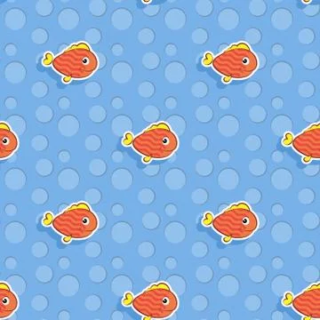 Vector seamless sea pattern with smiling red fish. Pattern for children Stock Illustration