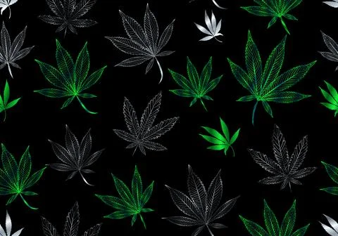 Vector Seamless Silver, Green Cbd, Cannabis Pattern Stock Illustration