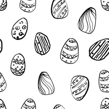 Vector seamless simple pattern with ornamental eggs. Easter holiday black and Stock Illustration