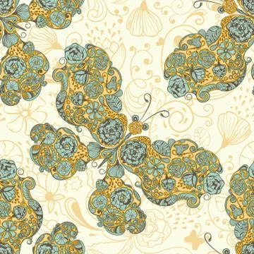 Vector seamless spring pattern with  butterflies made of flowers Illustrazione stock