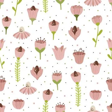 Vector seamless spring pattern with flowers, bouquets, plants Stock Illustration