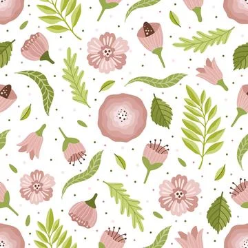 Vector seamless spring pattern with flowers, bouquets, plants Stock Illustration
