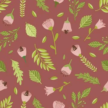 Vector seamless spring pattern with flowers, bouquets, plants Stock Illustration