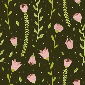 Vector seamless spring pattern with flowers, bouquets, plants Stock Illustration