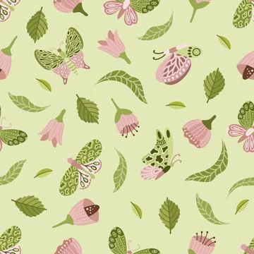 Vector seamless spring pattern with flowers, bouquets, plants Stock Illustration