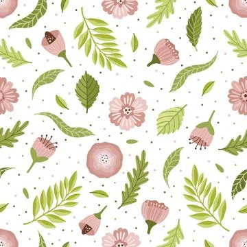 Vector seamless spring pattern with flowers, bouquets, plants 스톡 일러스트