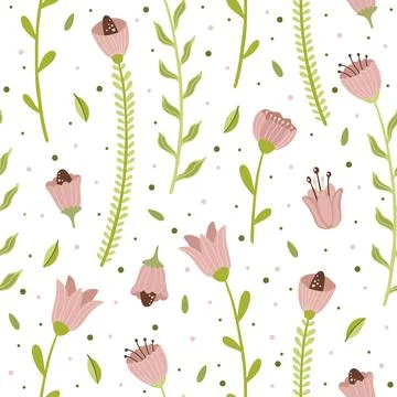 Vector seamless spring pattern with flowers, bouquets, plants イラスト素材