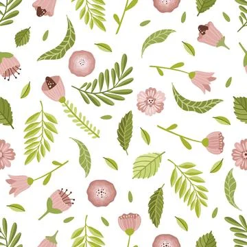 Vector seamless spring pattern with flowers, bouquets, plants Illustrazione stock