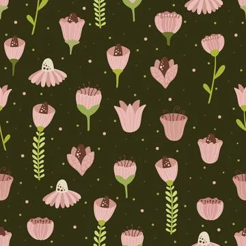 Vector seamless spring pattern with flowers, bouquets, plants イラスト素材