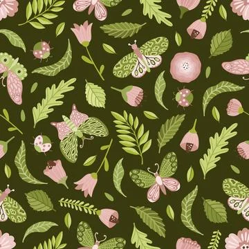 Vector seamless spring pattern with flowers, bouquets, plants Stock Illustration