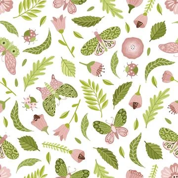Vector seamless spring pattern with flowers, bouquets, plants 스톡 일러스트