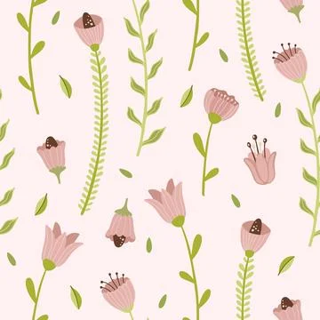 Vector seamless spring pattern with flowers, bouquets, plants Stock Illustration