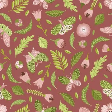 Vector seamless spring pattern with flowers, bouquets, plants Stock Illustration