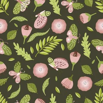 Vector seamless spring pattern with flowers, bouquets, plants Stock Illustration