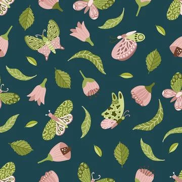 Vector seamless spring pattern with flowers, bouquets, plants Illustrazione stock