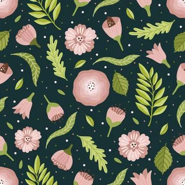 Vector seamless spring pattern with flowers, bouquets, plants イラスト素材