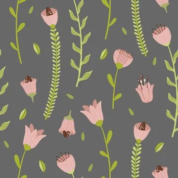 Vector seamless spring pattern with flowers, bouquets, plants Illustrazione stock