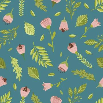 Vector seamless spring pattern with flowers, bouquets, plants 스톡 일러스트