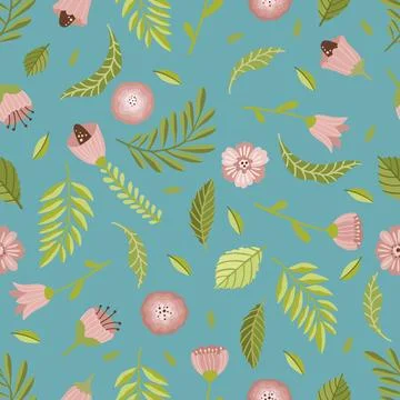 Vector seamless spring pattern with flowers, bouquets, plants Stock Illustration