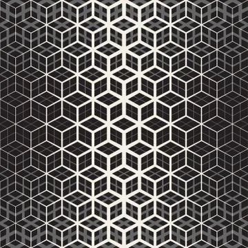 Vector Seamless Star Cube Geometric Grid Halftone Line Pattern Stock Illustration