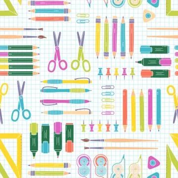 Vector seamless stationery pattern. School and office background Stock Illustration