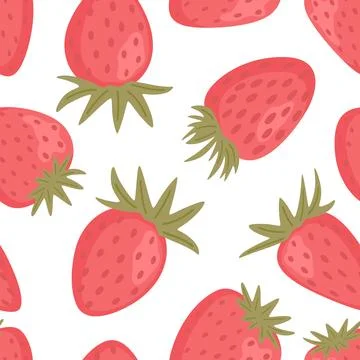 Vector Seamless Strawberry Pattern. Cute Hand Drawn Strawberry Background with Stock Illustration
