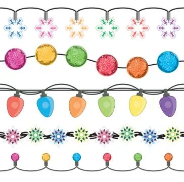 Vector seamless strings of christmas light garland lamps Stock Illustration