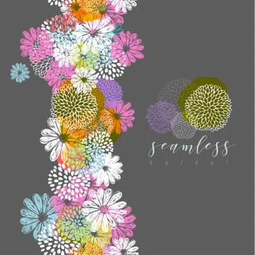 Vector seamless stripe made of doodle flowers Stock Illustration