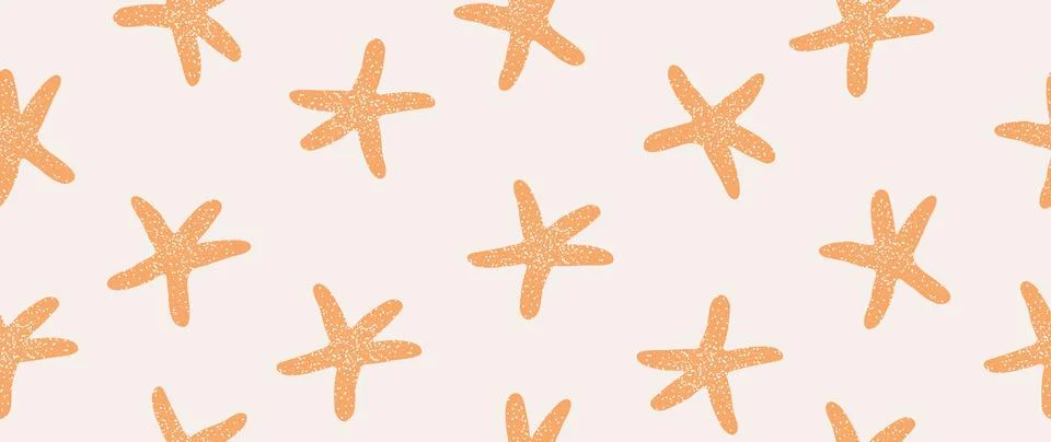 Vector seamless summer background. Orange starfish on a pink background. Summer Stock Illustration