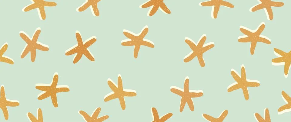 Vector seamless summer background. Orange starfish on a turquoise background イラスト素材